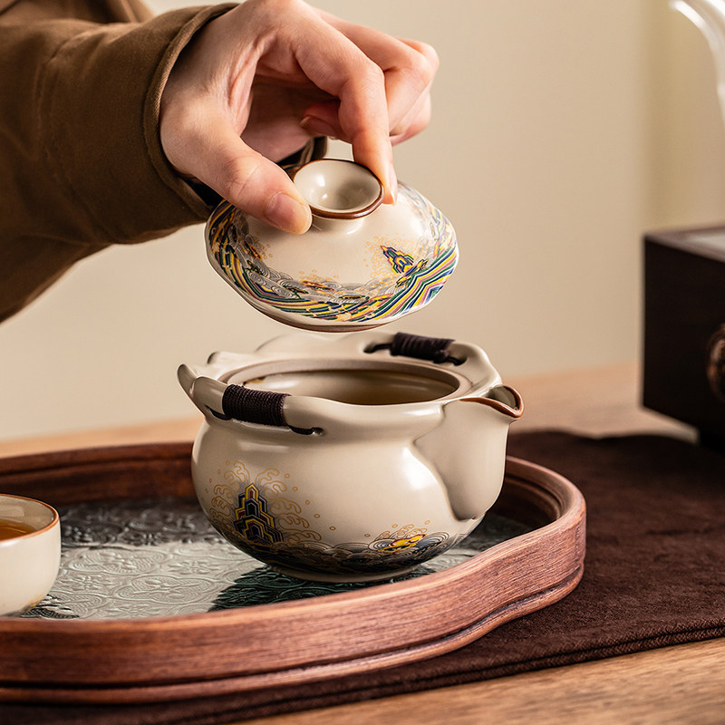 Travel tea set portable hand-held ceramic teapot Kung Fu tea cup outdoor camping tea drinking 2026 new style