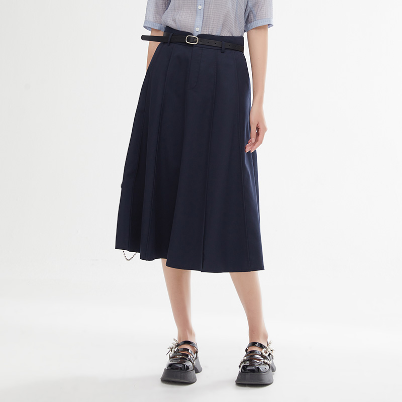 SOMSOM/索玛半身裙女夏季高腰显瘦a字雪纺百褶裙薄款中长裙 - 图1