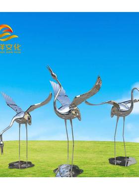 户外草坪庭院摆件不锈钢仙鹤雕塑金属镜面园林景观工艺品摆件现货