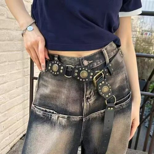 美拉德腰带波西米亚复古美式西部铆钉棕色皮带牛仔裤麦叙腰链配饰