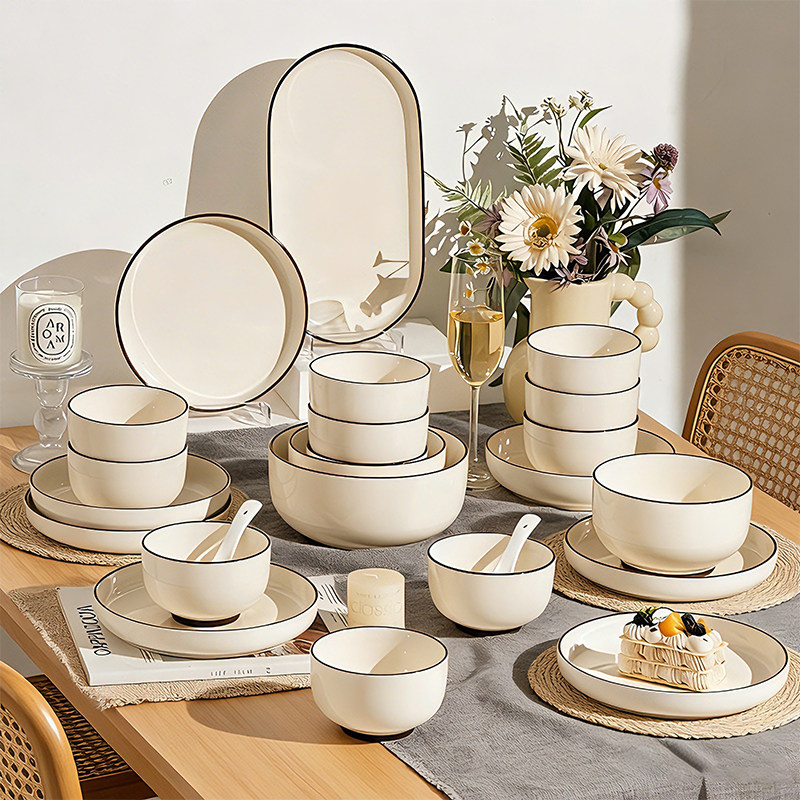 釉下彩碗碟套装家用2026新款高颜值景德镇陶瓷餐具碗盘筷乔迁碗具