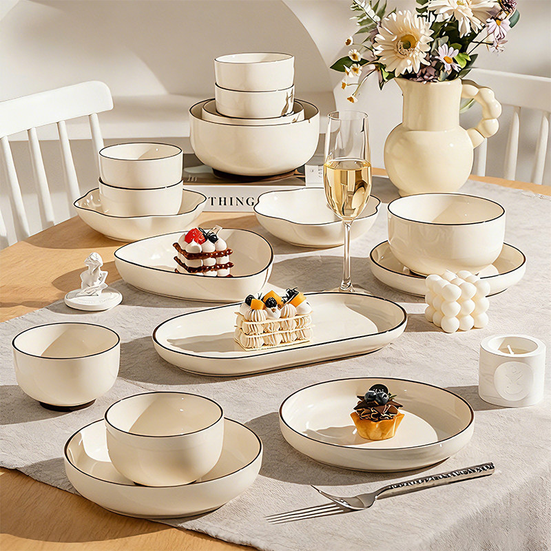 釉下彩碗碟套装家用2026新款高颜值景德镇陶瓷餐具碗盘筷乔迁碗具