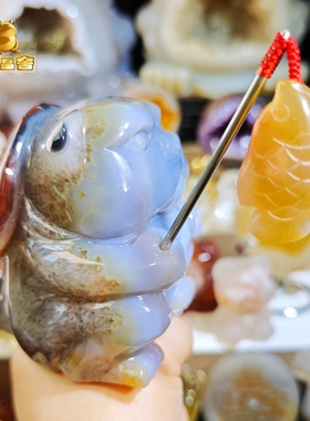 灵蟾晶舍Ｉ小猫钓宝好运来Ｉ天然玛瑙小猫摆件招财聚财发财风水