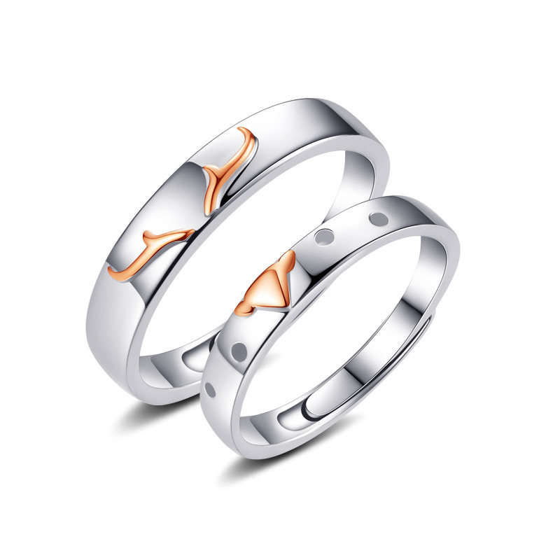 一鹿有你纯银男女一对戒情侣戒指 希缘饰品戒指/指环