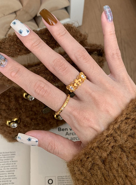 古法镶钻鸢尾花镂空戒指女食指戒