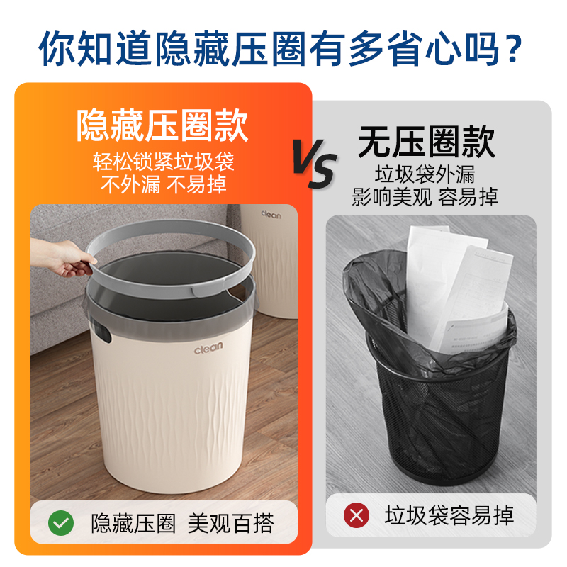 垃圾桶家用2024新款高颜值卫生间客厅卧室厨房厕所压圈垃圾筒