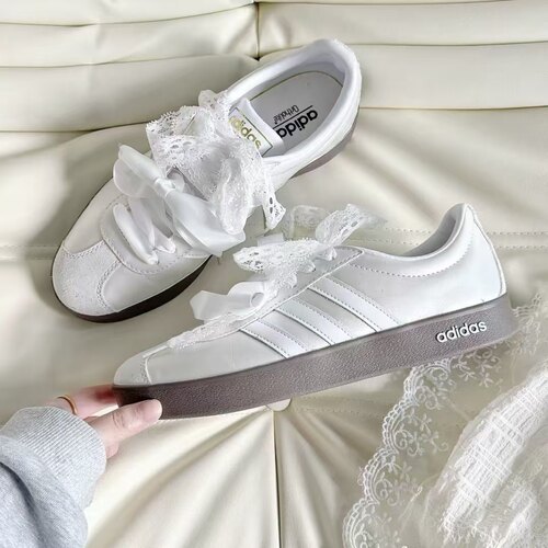 【定制球鞋】adidas neo VL Court 2.0 银白色蕾丝涂鸦百搭女板鞋 - 图2