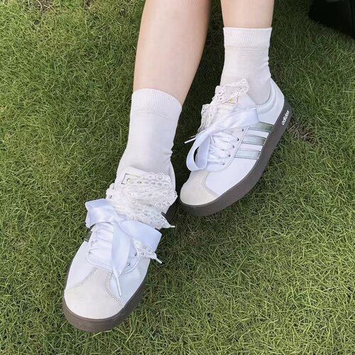 【定制球鞋】adidas neo VL Court 2.0 银白色蕾丝涂鸦百搭女板鞋 - 图1