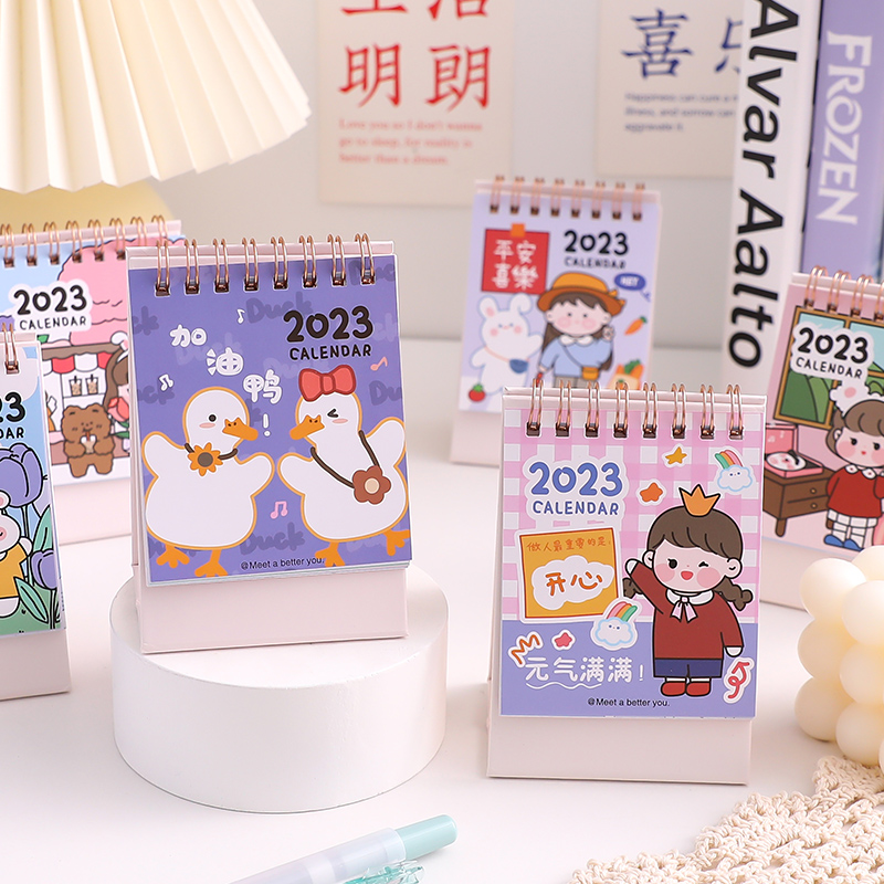 2023年新款日历可爱卡通迷你桌面小台历办公室摆件创意月历自律打卡计划本2024考研倒计时高考年历儿童小学生_虎窝淘