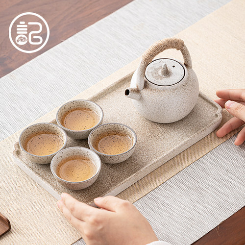 记今朝《礁石白》禅意日式和风提梁壶干泡台功夫茶具套装家用礼品 - 图0