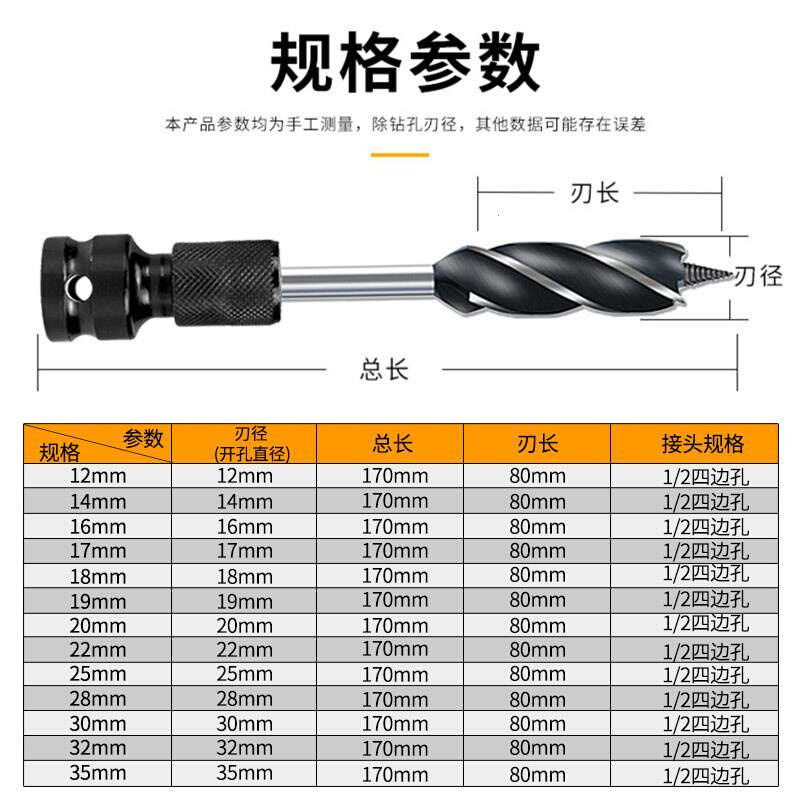 电动扳手钻头支罗钻高硬度木工专用开孔器四刃四槽木板打孔麻花转 - 图2