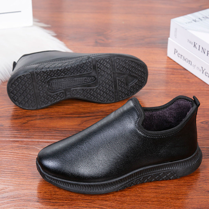 冬季老北京女棉鞋加绒保暖防滑中老年妈妈鞋防水皮面纯黑色厨房鞋,淘宝优惠券,粉丝福利购,淘宝优惠卷