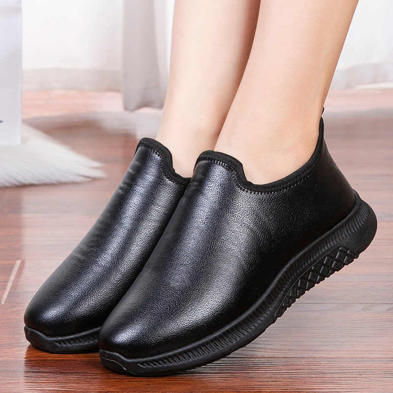 冬季老北京女棉鞋加绒保暖防滑中老年妈妈鞋防水皮面纯黑色厨房鞋,淘宝优惠券,粉丝福利购,淘宝优惠卷
