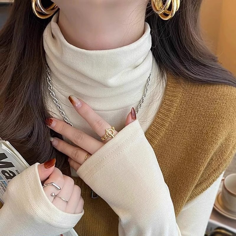 纯棉长袖T恤女高领打底衫修身百搭2026年新款堆堆领时尚洋气上衣,淘宝优惠券,粉丝福利购,淘宝优惠卷