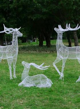 不锈钢镂空梅花鹿雕塑铁艺园林景观动物摆件售楼部草坪广场装饰品