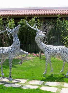 不锈钢镂空花纹鹿雕塑户外铁艺金属园林景观装饰楼盘庭院草坪摆件