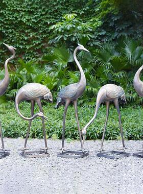 户外仿铜仙鹤雕塑模型园林草坪水池庭院玻璃钢装饰丹顶鹤景观摆件