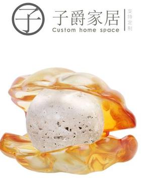 新中式轻奢酒店售楼处雕塑艺术品简约现代抽象透明树脂桌摆件N