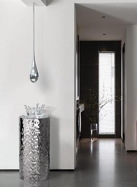 轻奢创意不锈钢银色水滴雕塑酒店售楼处电镀吊装艺术装置