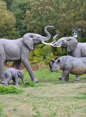 仿真大象犀牛玻璃钢大型动物雕塑户外园林景观庭院落地摆件装饰品