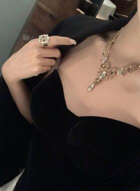 欧美夸张锆石项链水滴流苏闪钻新款爆款高级感礼服配饰耳环锁骨链