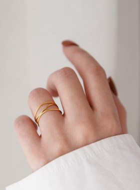 2024新款不掉色冷淡风小众高级感多层几何线条复古戒指女网红潮