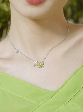 绿色花朵项链设计款女生锁骨链女款早春配色森系花漾小清新