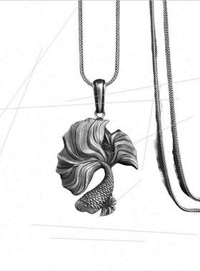 Europe ins goldfish necklace tide men women pendant tanium s