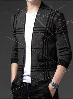Men Cardigan Plaid Casual Popular Long Sleeve Personalized S