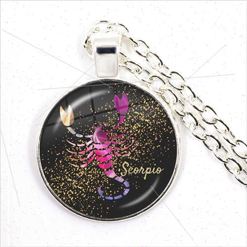 12 Zodiac gns Glass Dome Round Pendant Necklace Handmade Jew - 图1