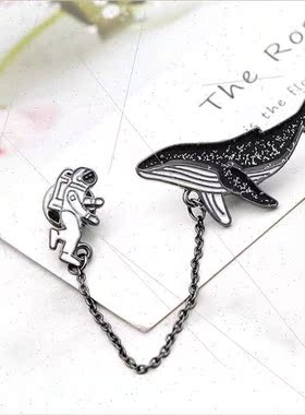 cartoon fashion creative astronaut space whale brooch corsag