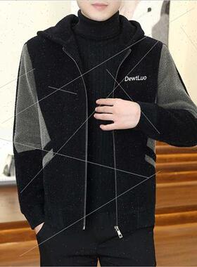 Winter new tweed coat men cotton thickened hooded sable jack