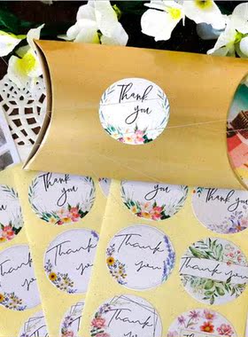 Round flowers thank you stickers baking gift packaging paper