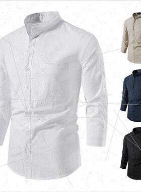 Men Long Sleeve Shirt nen Button Beach Yoga Casual Summer Sh
