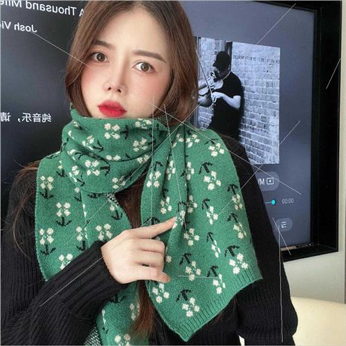 2023 new small flowers wh knted scarf female students Korean - 图2