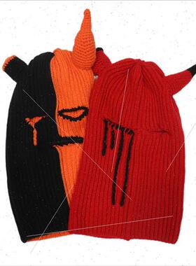 Sweet cool rabb ears knted headgear Halloween spooky mask fa