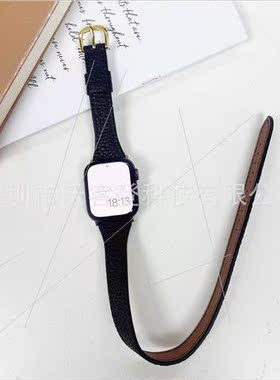 适用apple lychee grain double ring leather strap apple watch