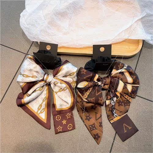 Korea  retro satin printing letters high  large bow flutteri - 图1