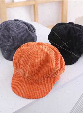Children hats fall winter new simple corn grid octagonal cap