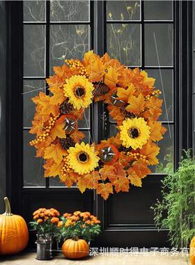 Thanksgiving Pumpkin Fall Wreath Door Hanging Harvest Festiv