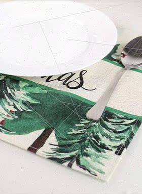 Christmas Faux Hemp Placemats 2023 Green Christmas Tree Prin