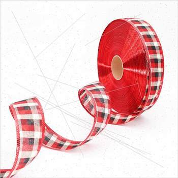 ໂບ Christmas plaid 5cm red plaid bow ribbon Christmas gi
