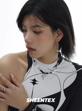 原创小众设计感星体系列情侣黑白珍珠项链男女玛瑙星芒锁骨链配饰