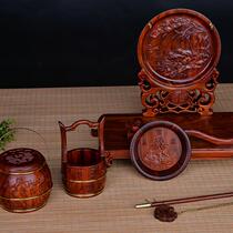 Red Wood Carvings Flowers And Grandchildren Barrel Wedding Celebration Items Three Sets Accompany Wedding Pendulum Large Solid Wood Concentric Lock Treasure Barrel Dowry