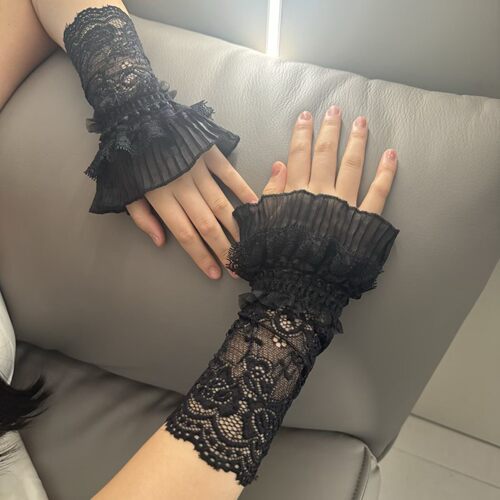 洛丽塔白色蕾丝花边水钻手袖女纯欲cos婚纱长款袖套lolita小物潮 - 图2
