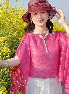 夏季纯色丝巾度假风套头防晒披肩女百搭洋气薄款宽松防晒旅游外搭