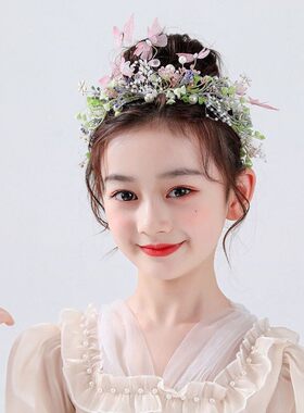 森林系蝴蝶精灵头饰儿童花环表演发饰女童演出绿野仙踪礼服发饰