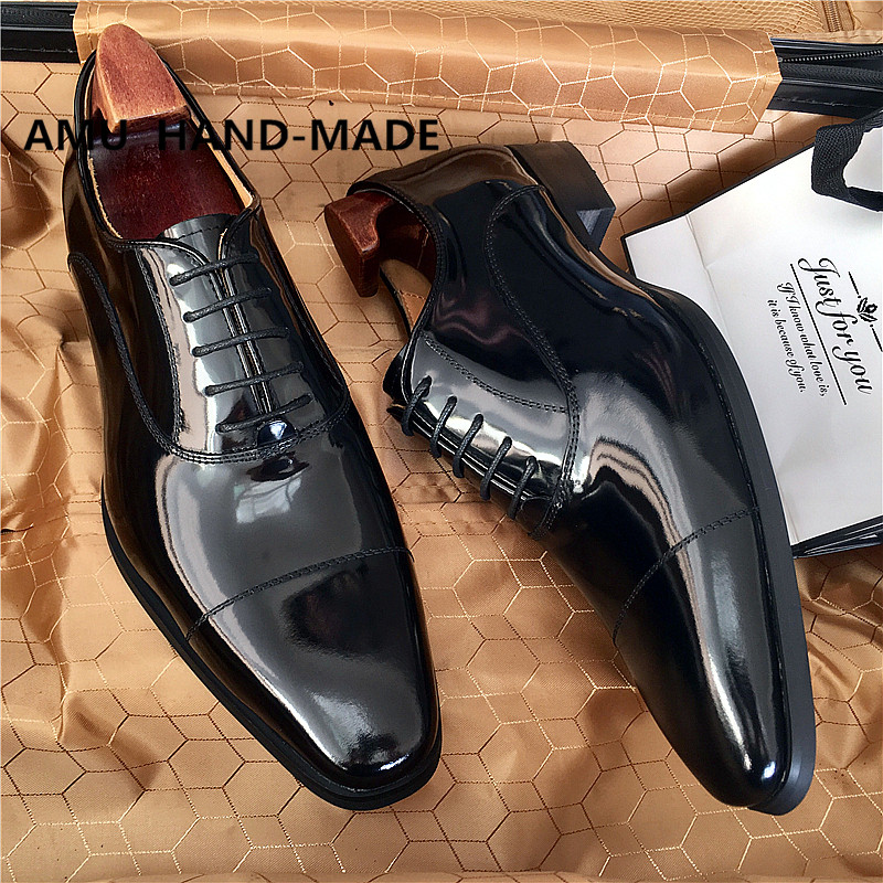 新款高档开边珠漆皮英伦尖头皮鞋男真皮亮面新郎结婚西装鞋牛皮鞋 - 图1