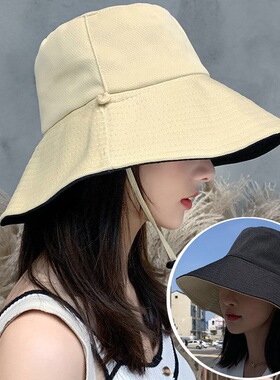 大檐渔夫帽女韩版简约盆帽春秋遮阳帽户外出游防晒帽ins网红帽子