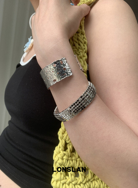 1LONSLAN ACC 2025ss时尚金属感洞洞叠戴手镯开口百搭手环